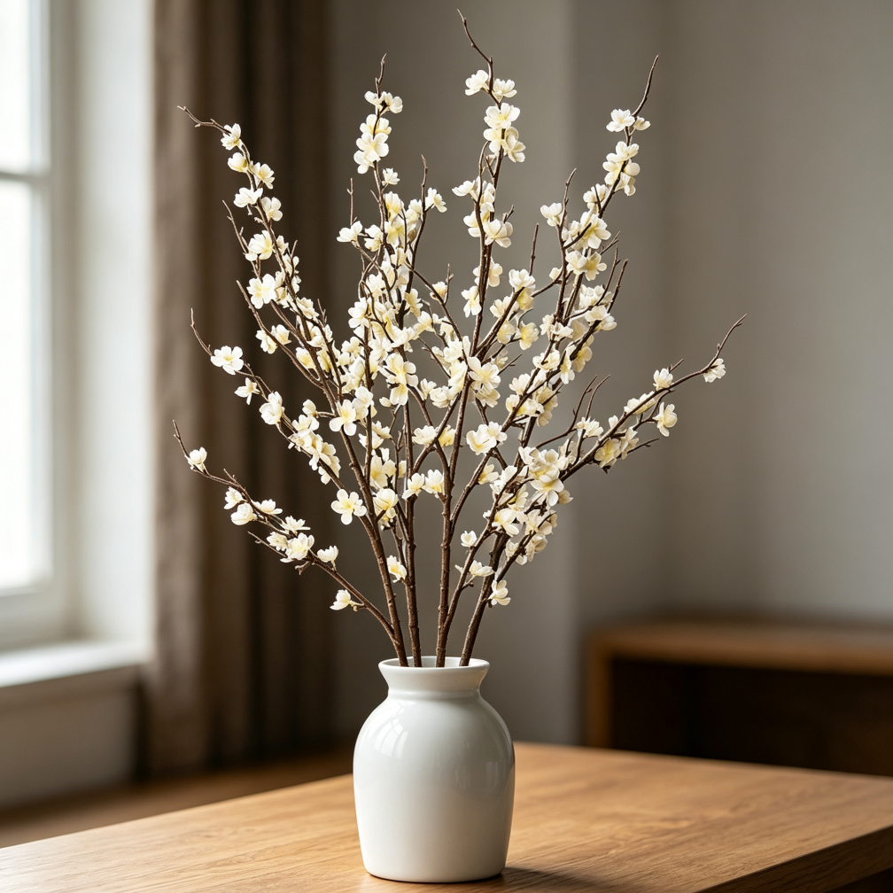 4 Pack White Artificial Cherry Blossom Branches